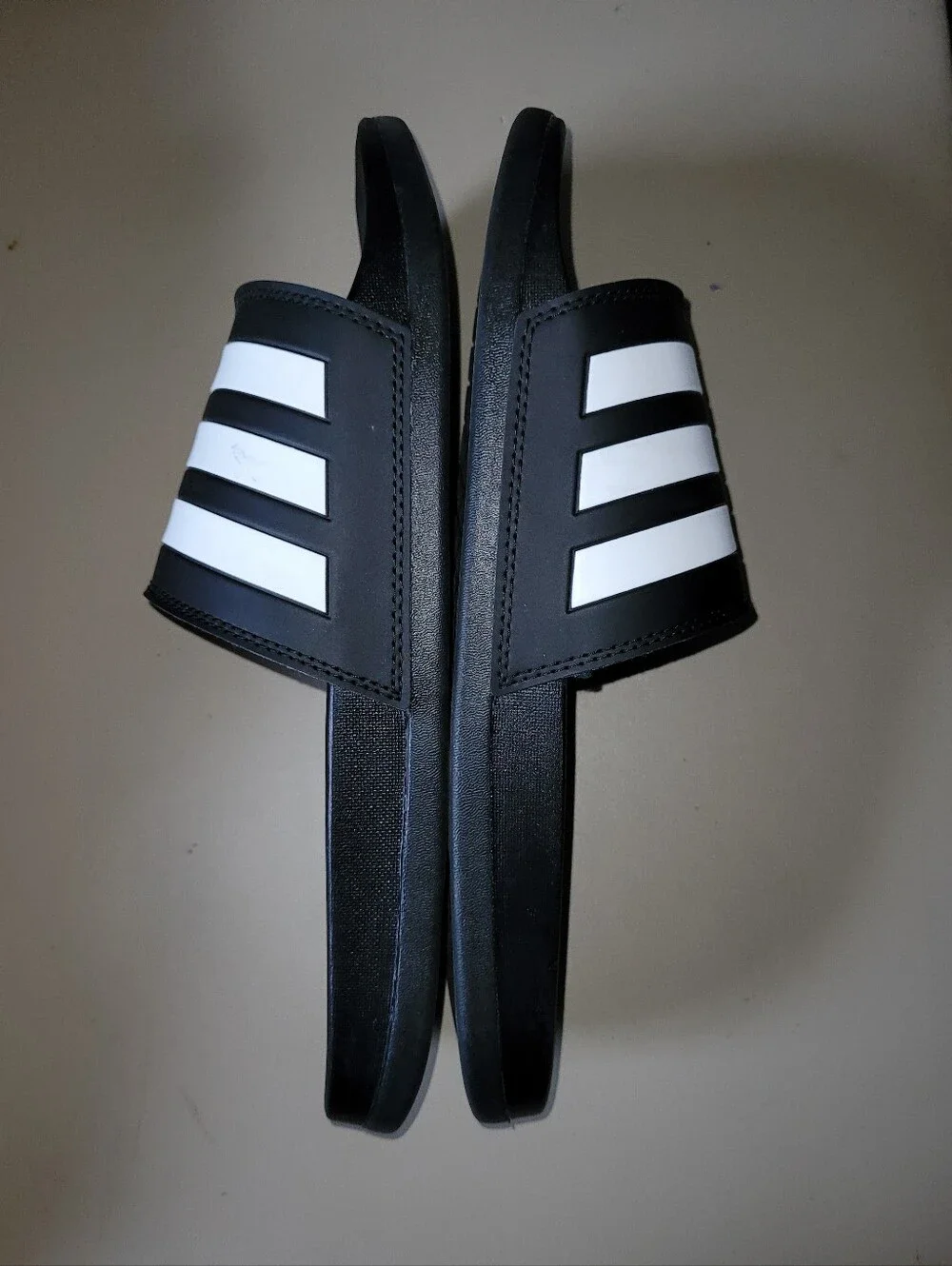 Adidas Black & White Slide Sandals - Classic Three-Stripes Size 10
